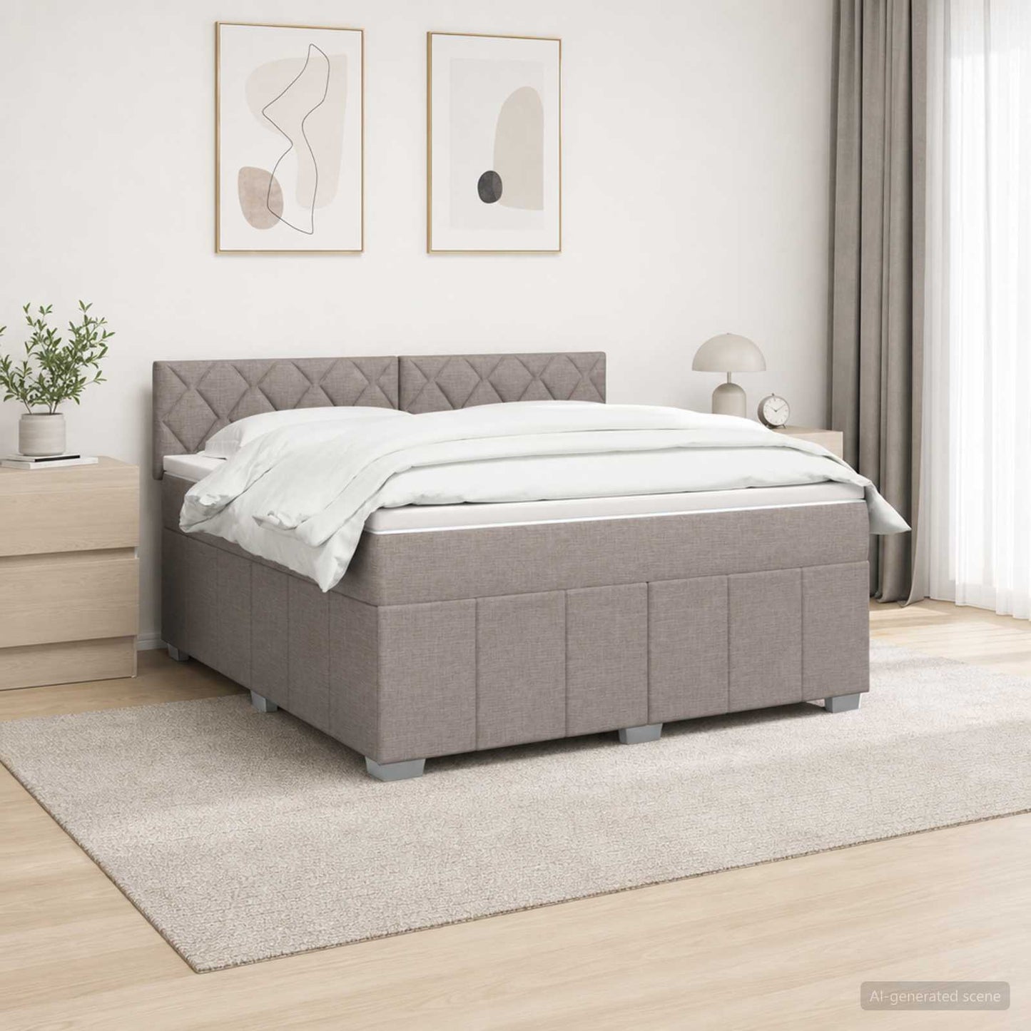 vidaXL Κρεβάτι με κουτί ελατηρίου LED και στρώμα Taupe 140 x 190 cm