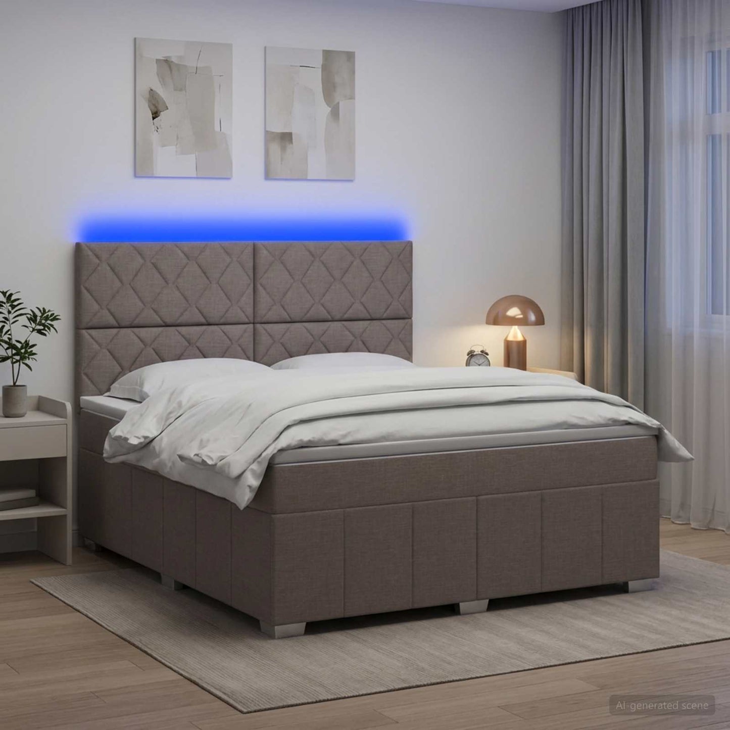 vidaXL Κρεβάτι με κουτί ελατηρίου LED και στρώμα Taupe 140 x 190 cm