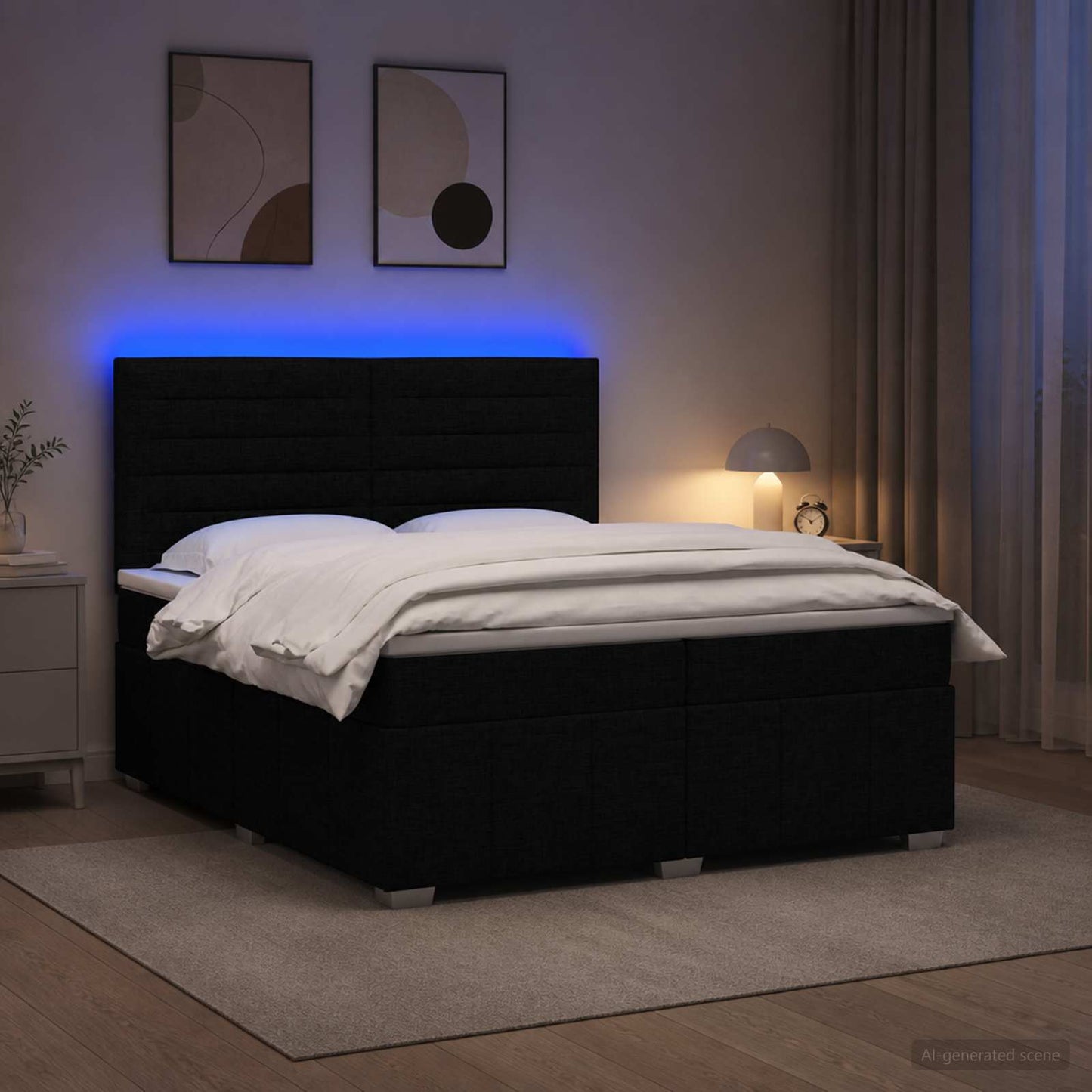 vidaXL Κρεβάτι με κουτί ελατηρίου LED και στρώμα Μαύρο 200 x 200 cm