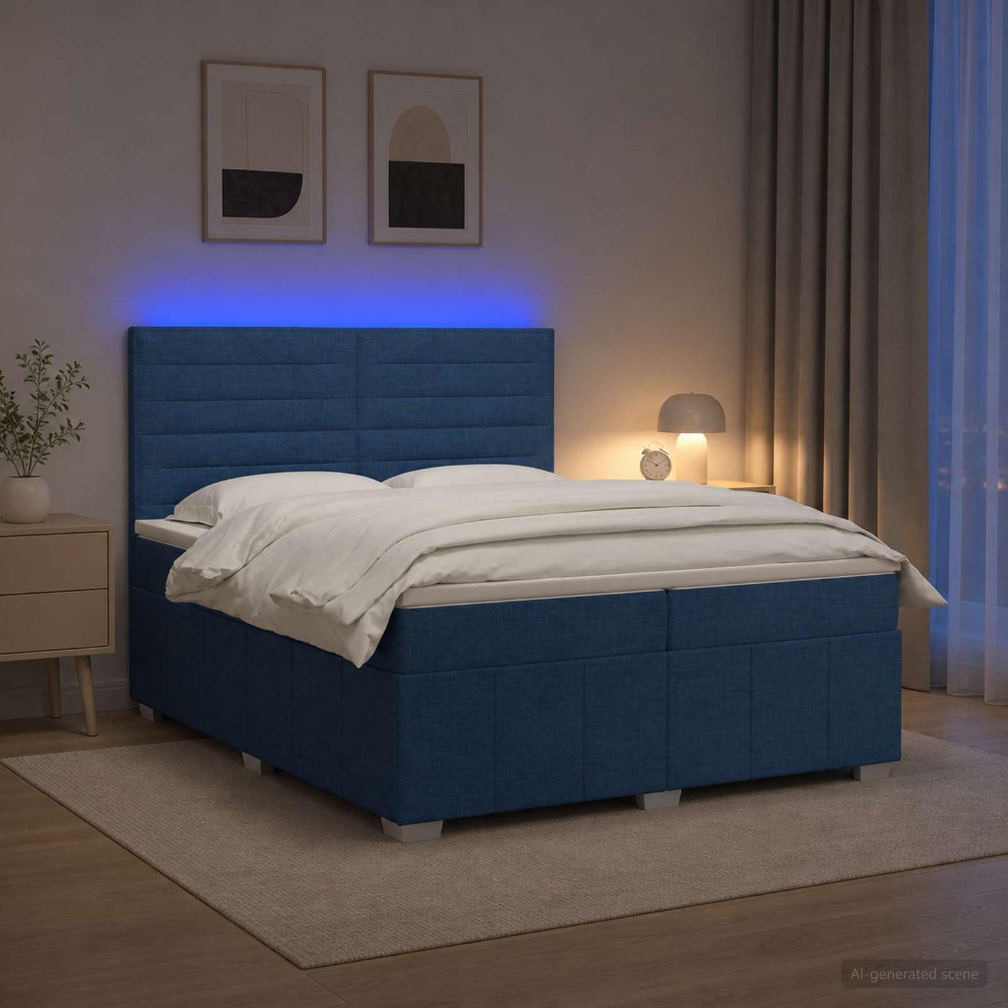 vidaXL Κρεβάτι με κουτί ελατηρίου LED και στρώμα Μπλε 200 x 200 cm