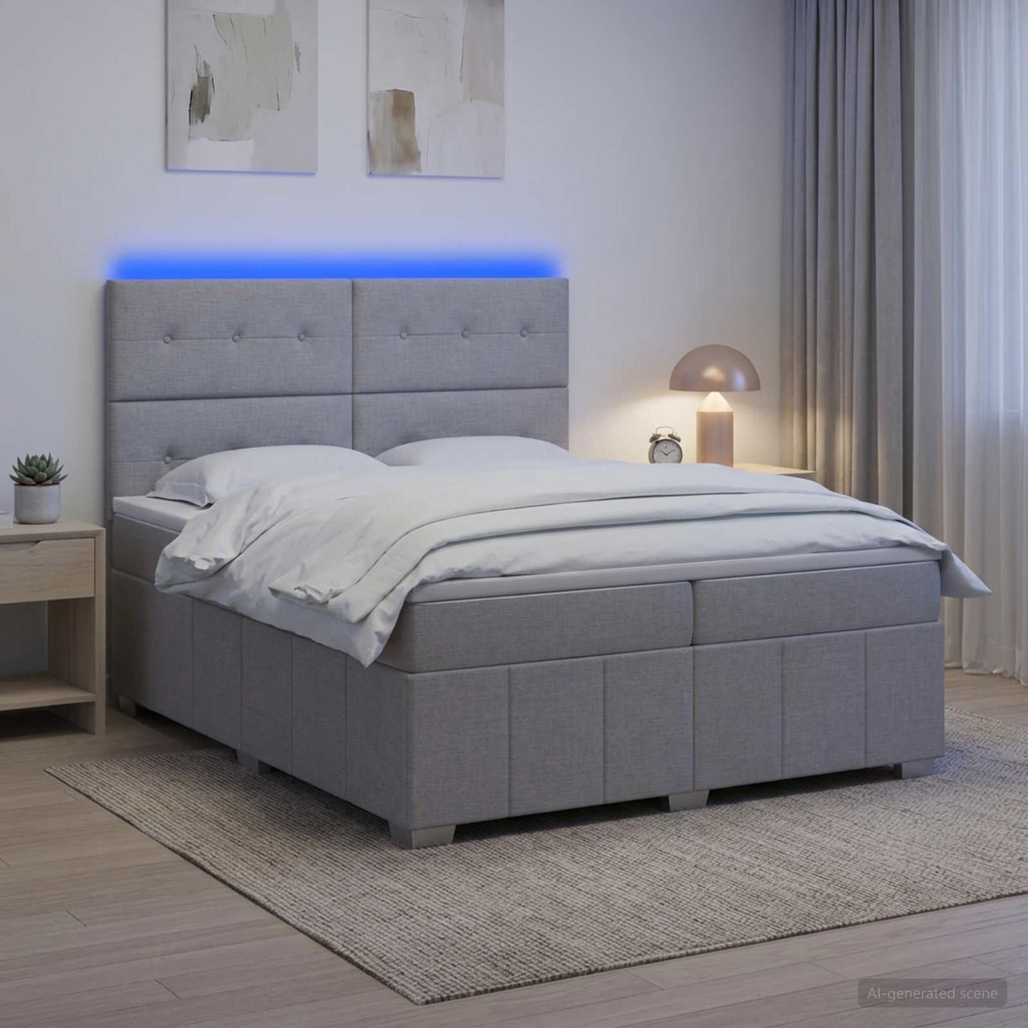 vidaXL Κρεβάτι με κουτί ελατηρίου LED και στρώμα Ανοιχτό γκρι Ύφασμα