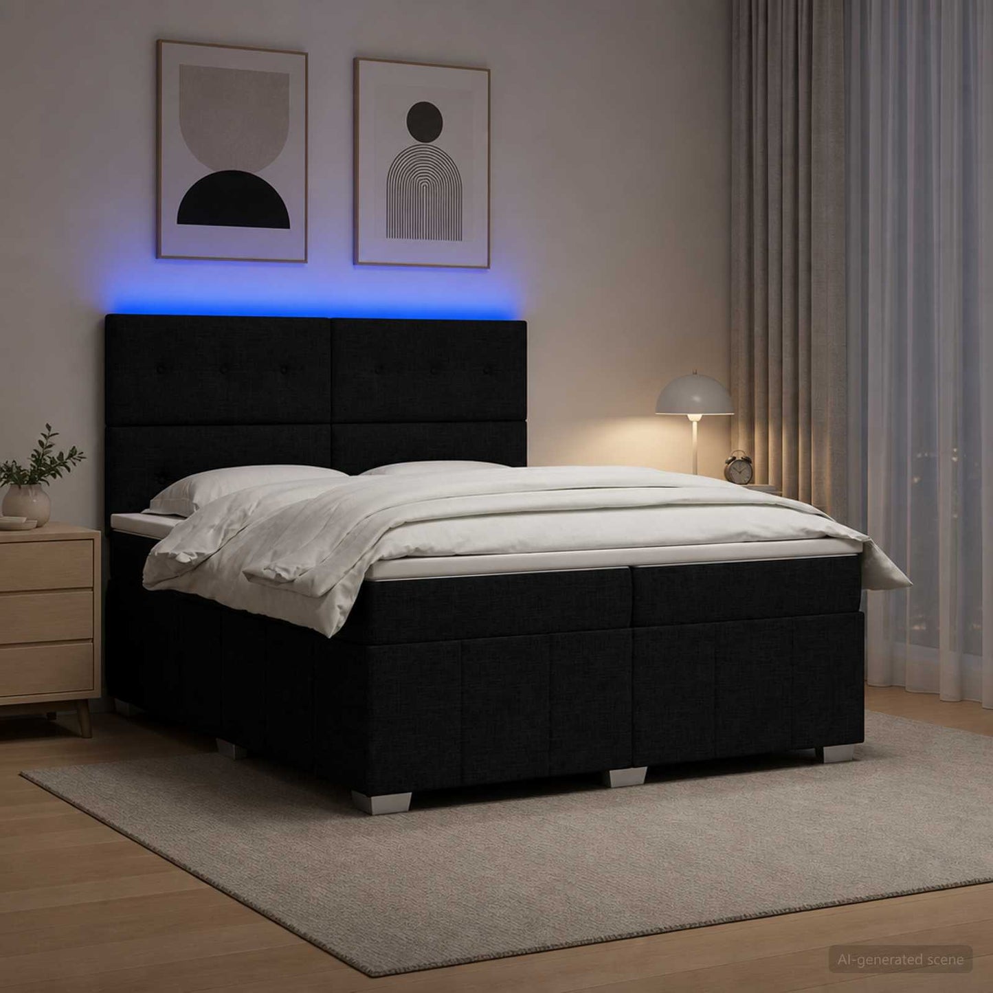 vidaXL Κρεβάτι με κουτί ελατηρίου LED και στρώμα Μαύρο 200 x 200 cm