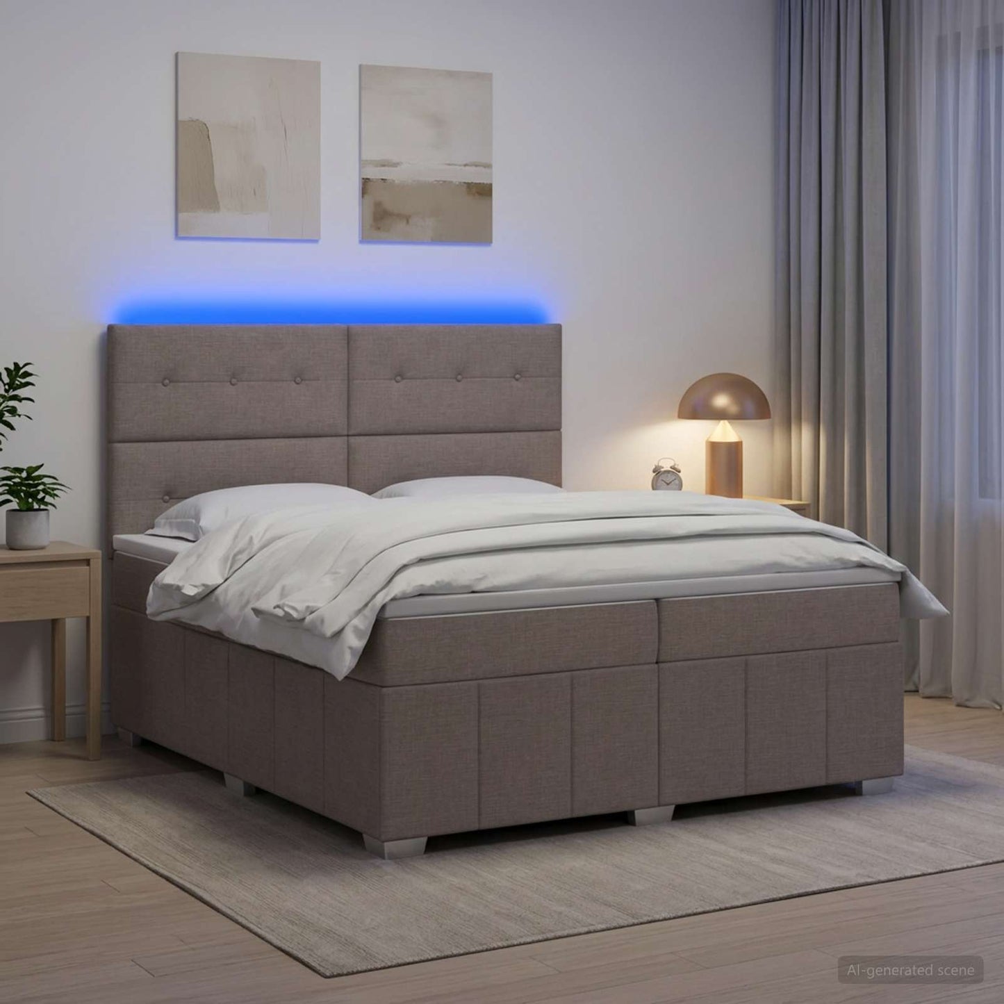 vidaXL Κρεβάτι με κουτί ελατηρίου LED και στρώμα Taupe 200 x 200 cm