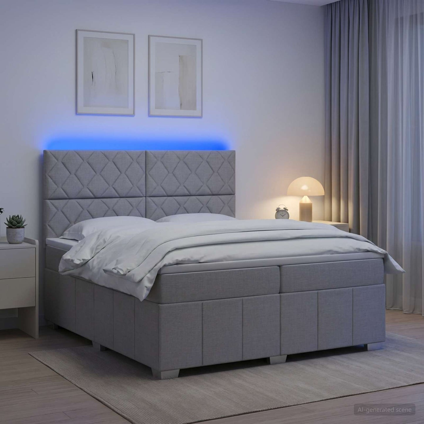 vidaXL Κρεβάτι με κουτί ελατηρίου LED και στρώμα Ανοιχτό γκρι Ύφασμα