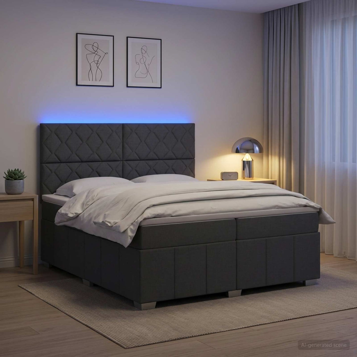 vidaXL Κρεβάτι με κουτί ελατηρίου LED και στρώμα Σκούρο Γκρι Ύφασμα