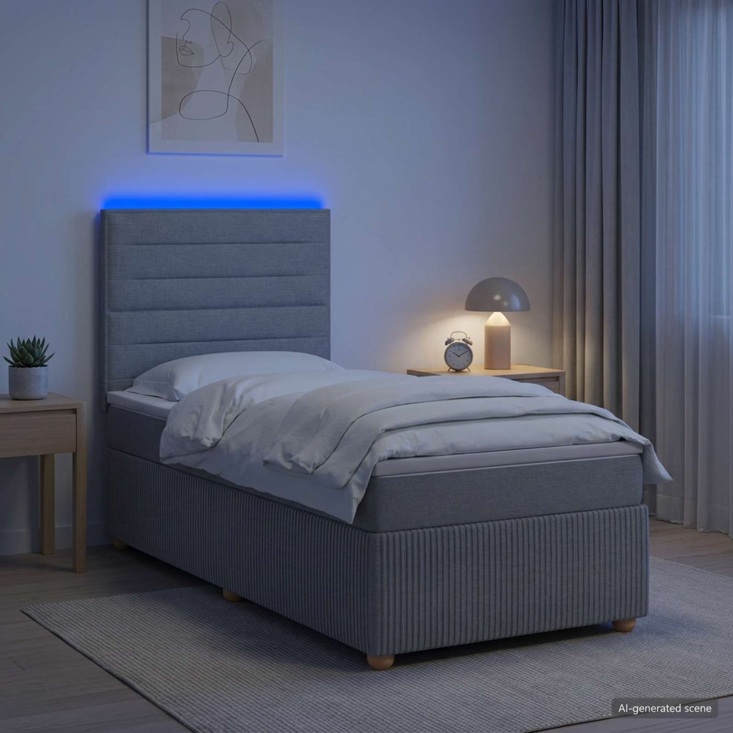 vidaXL Κρεβάτι με κουτί ελατηρίου LED και στρώμα Ανοιχτό γκρι Ύφασμα