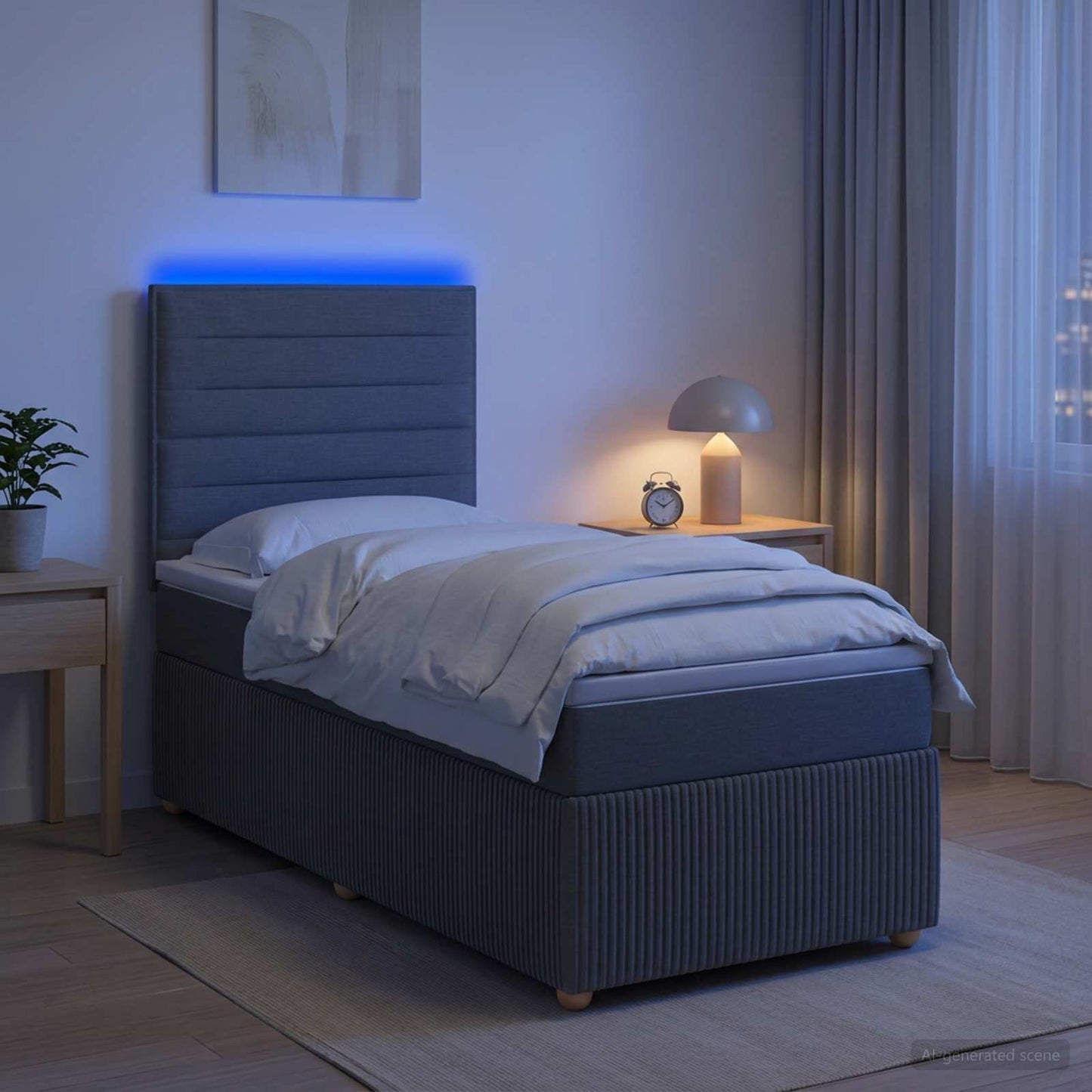 vidaXL Κρεβάτι με κουτί ελατηρίου LED και στρώμα Σκούρο Γκρι Ύφασμα