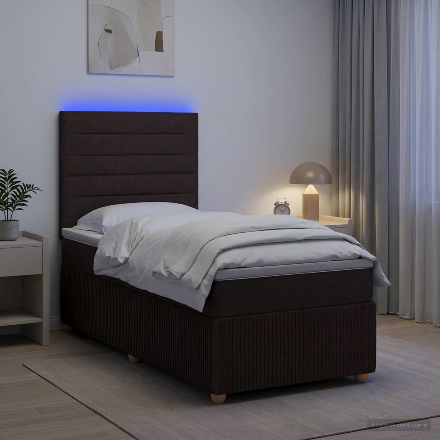 vidaXL Κρεβάτι με κουτί ελατηρίου LED και στρώμα Σκούρο Καφέ Ύφασμα
