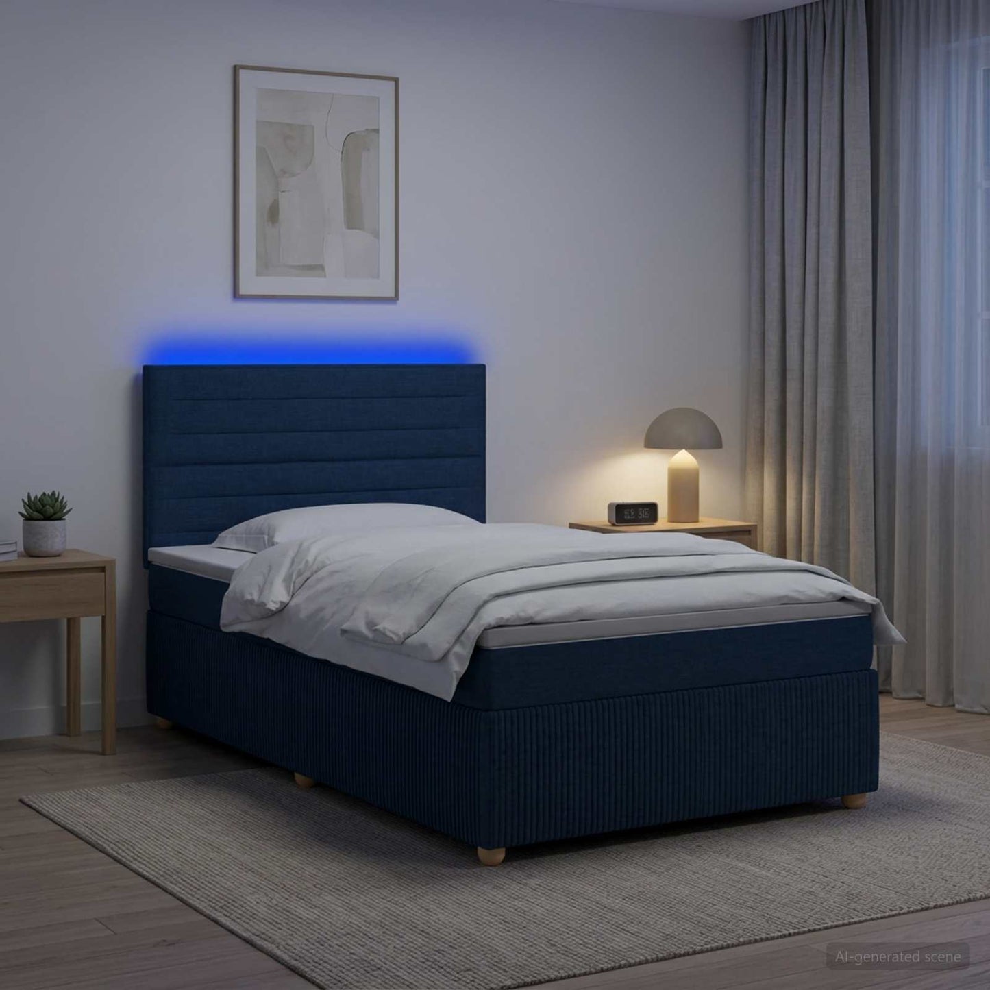 vidaXL Κρεβάτι με κουτί ελατηρίου LED και στρώμα Μπλε 90 x 200 cm