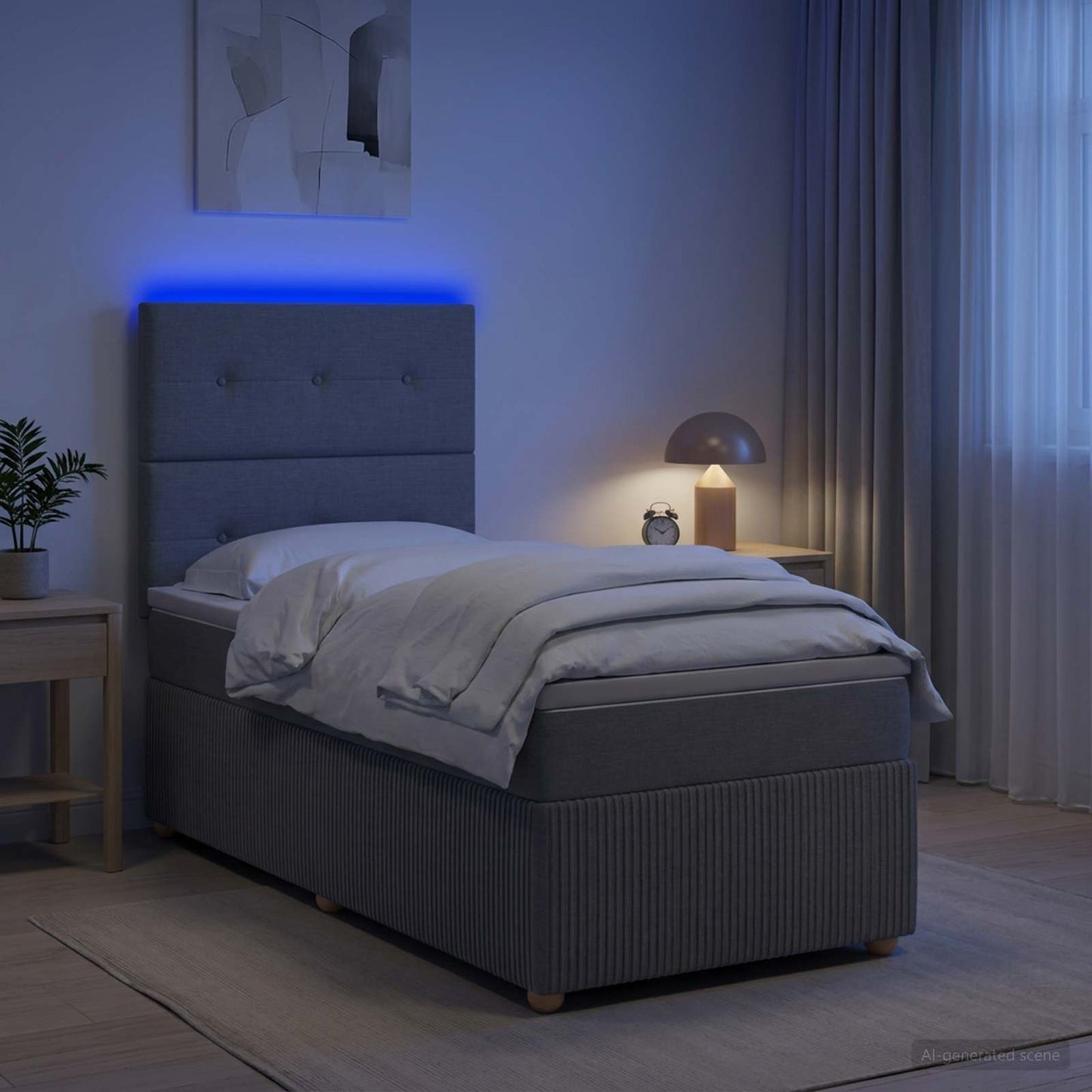 vidaXL Κρεβάτι με κουτί ελατηρίου LED και στρώμα Ανοιχτό γκρι Ύφασμα