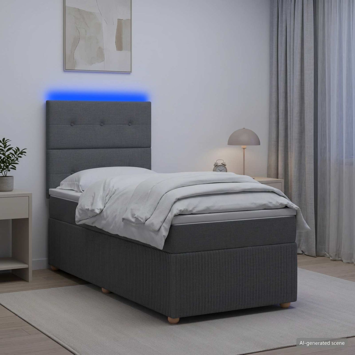 vidaXL Κρεβάτι με κουτί ελατηρίου LED και στρώμα Σκούρο Γκρι Ύφασμα
