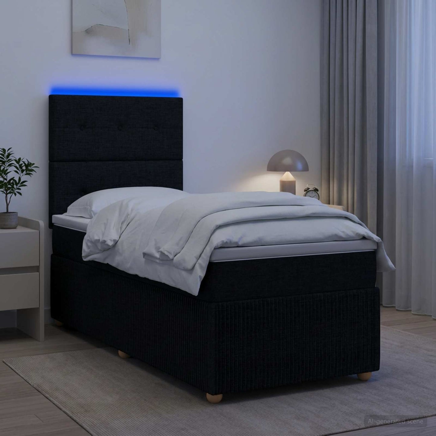 vidaXL Κρεβάτι με κουτί ελατηρίου LED και στρώμα Μαύρο 100 x 200 cm