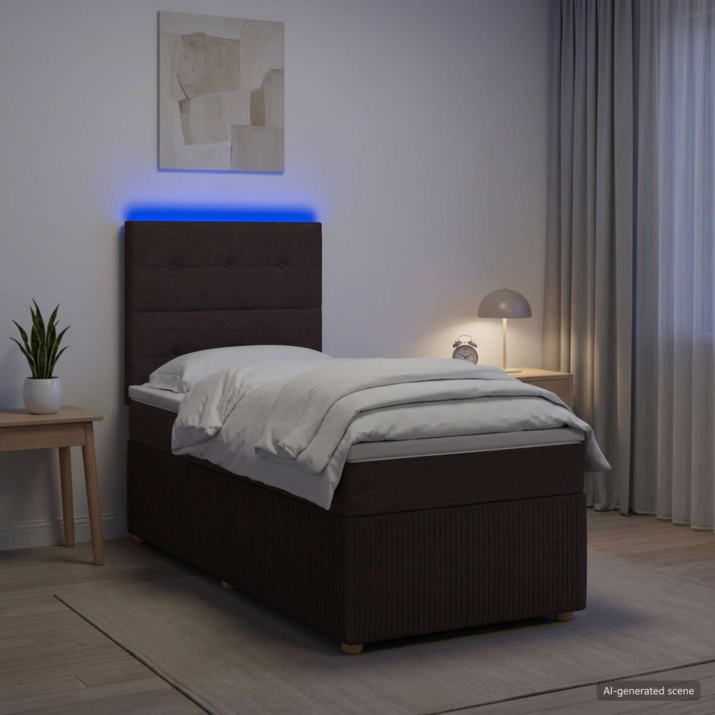 vidaXL Κρεβάτι με κουτί ελατηρίου LED και στρώμα Σκούρο Καφέ Ύφασμα