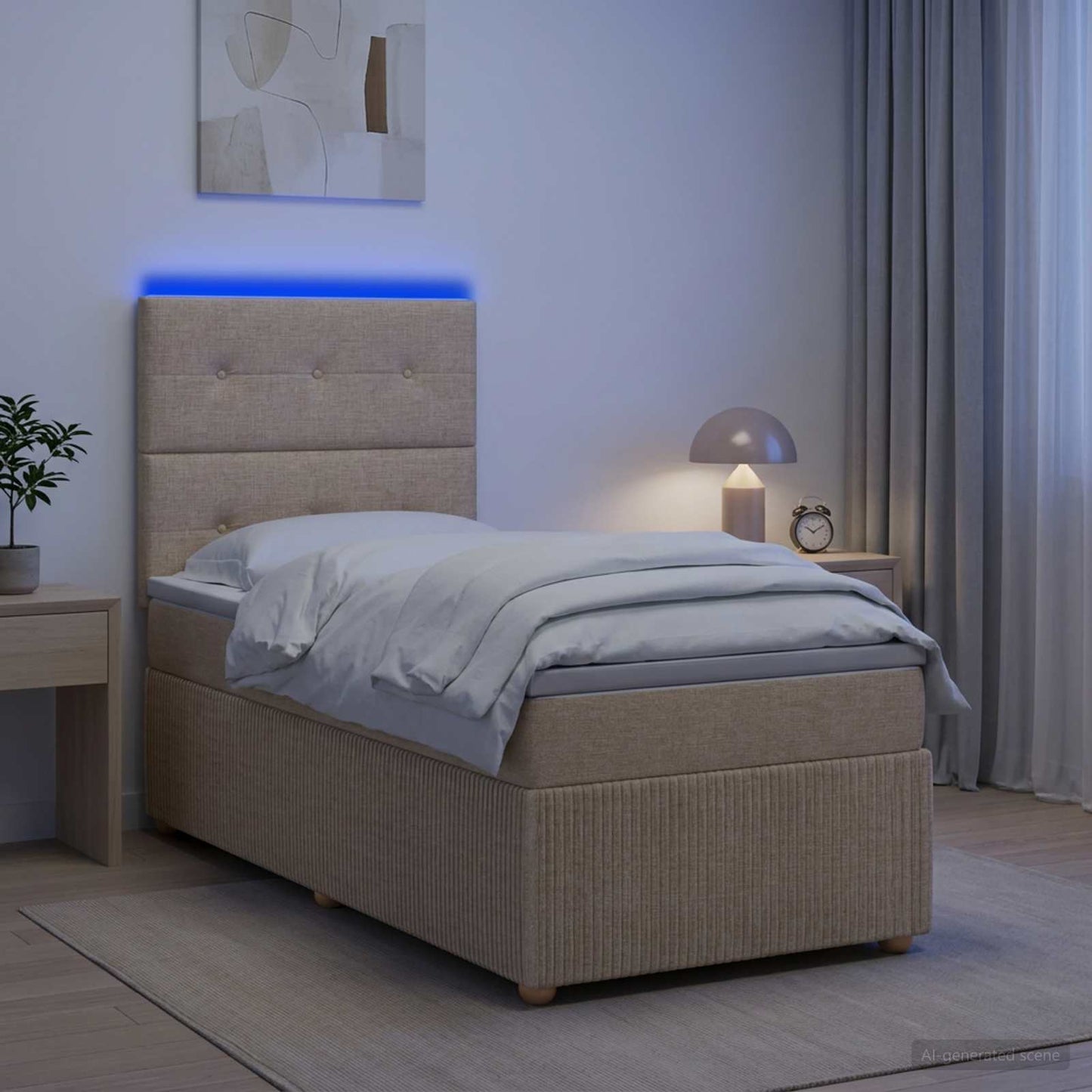 vidaXL Κρεβάτι με κουτί ελατηρίου LED και στρώμα Κρεμ 100 x 200 cm