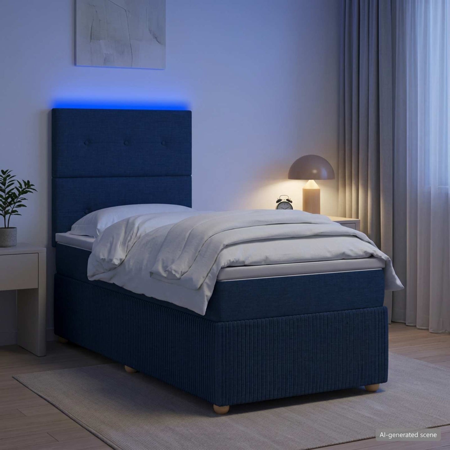 vidaXL Κρεβάτι με κουτί ελατηρίου LED και στρώμα Μπλε 90 x 200 cm