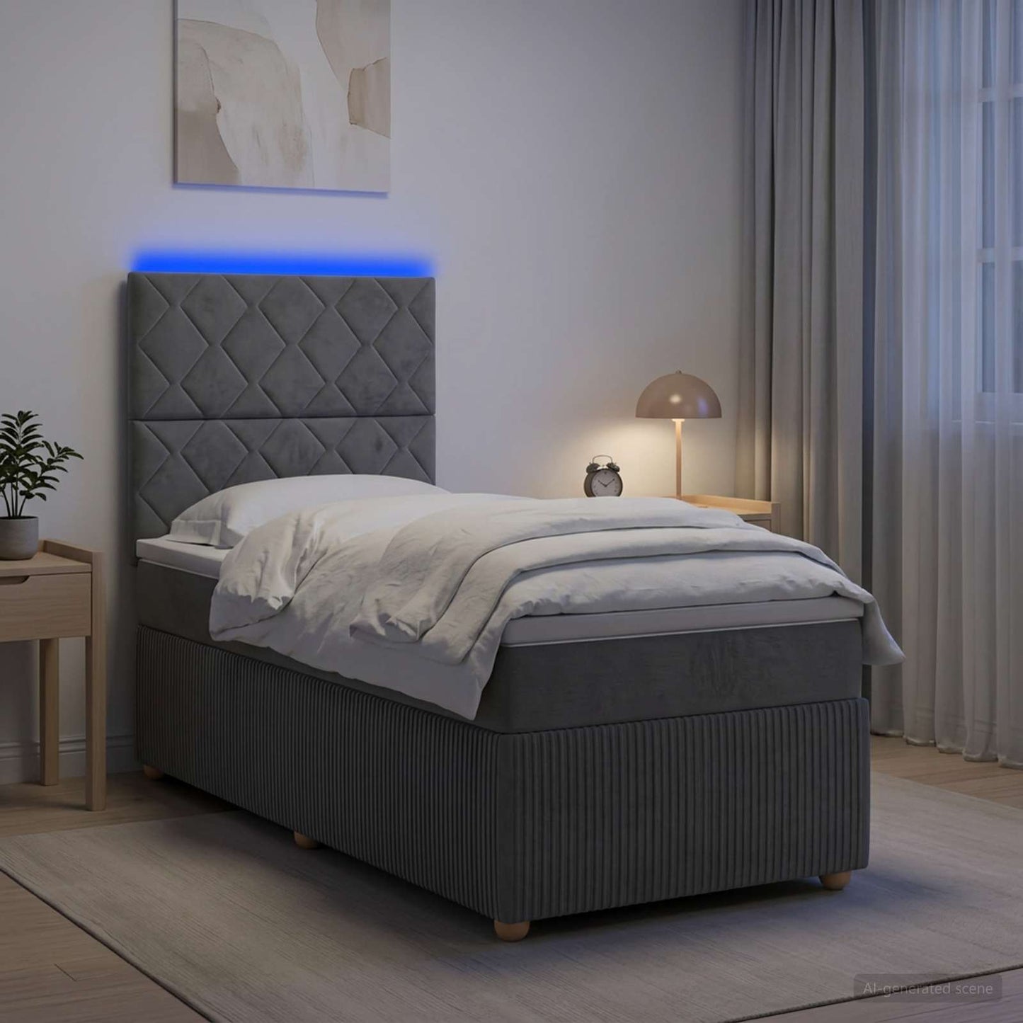vidaXL Κρεβάτι με κουτί ελατηρίου LED και στρώμα Σκούρο Γκρι Ύφασμα