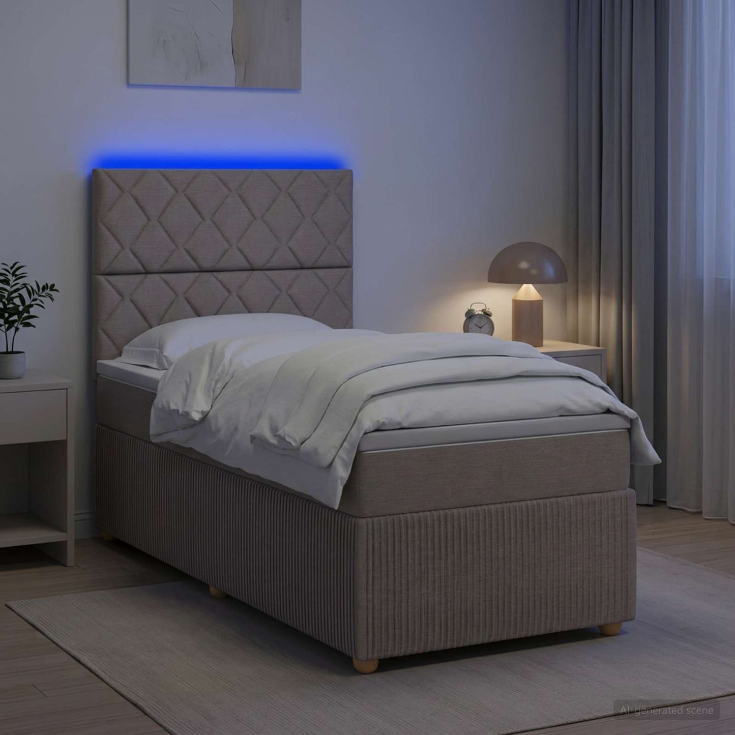 vidaXL Κρεβάτι με κουτί ελατηρίου LED και στρώμα Taupe 90 x 190 cm