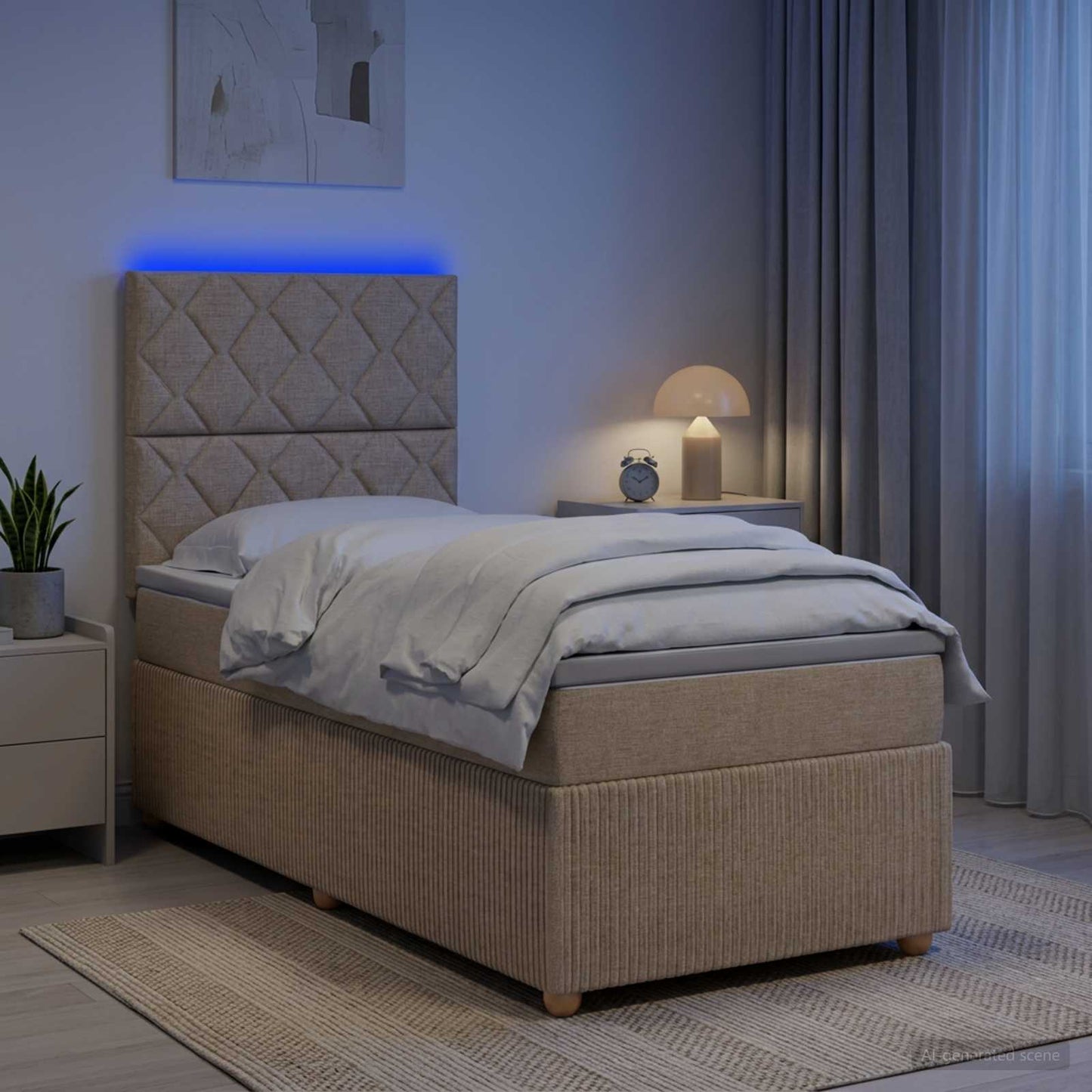 vidaXL Κρεβάτι με κουτί ελατηρίου LED και στρώμα Κρεμ 90 x 200 cm