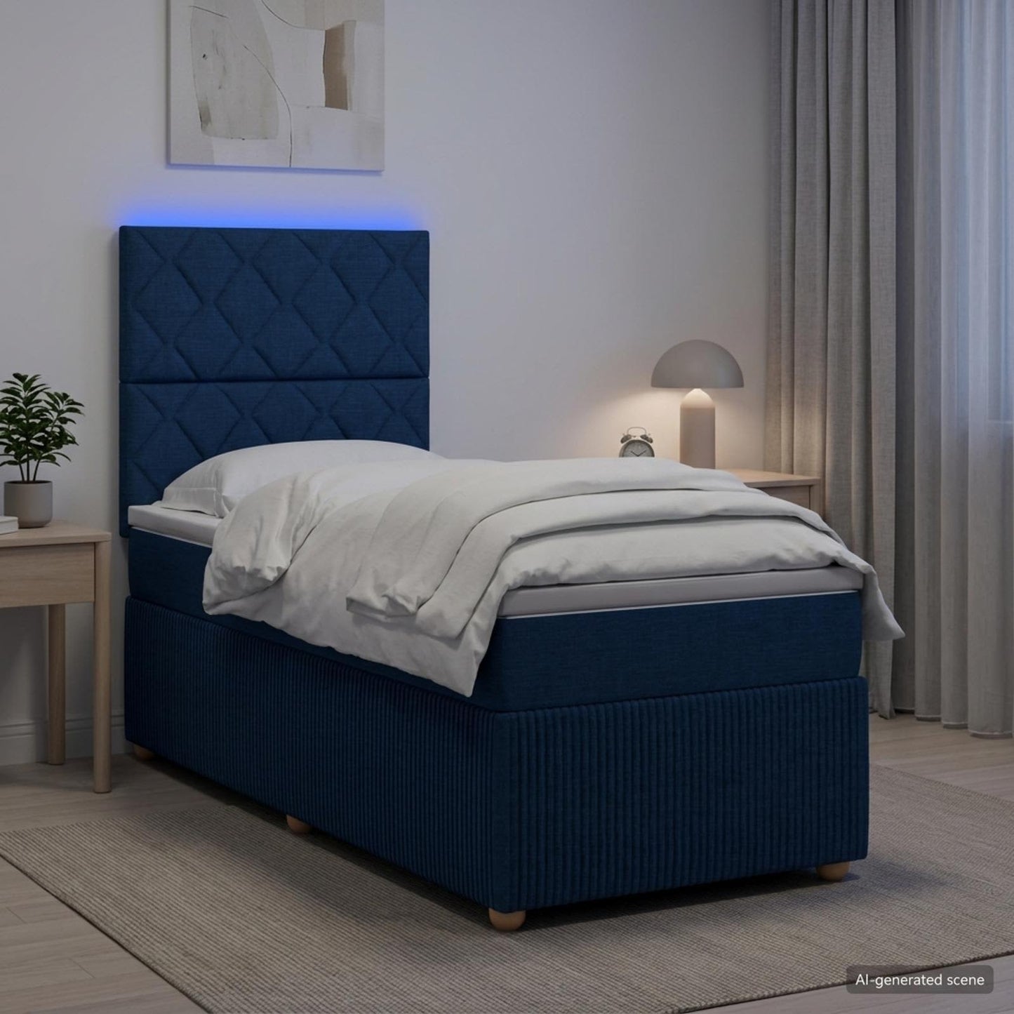 vidaXL Κρεβάτι με κουτί ελατηρίου LED και στρώμα Μπλε 100 x 200 cm