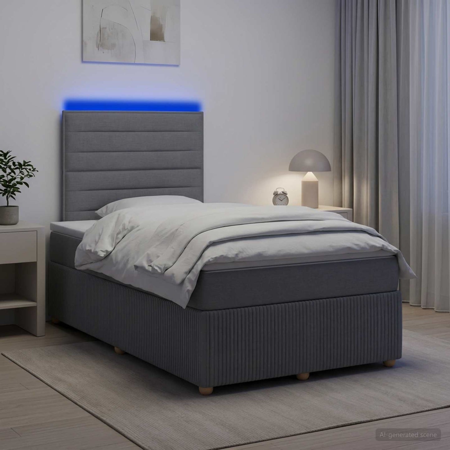 vidaXL Κρεβάτι με κουτί ελατηρίου LED και στρώμα Ανοιχτό γκρι Ύφασμα