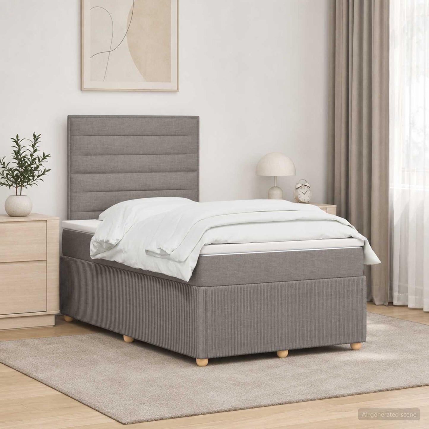 vidaXL Κρεβάτι με κουτί ελατηρίου LED και στρώμα Taupe 120 x 200 cm