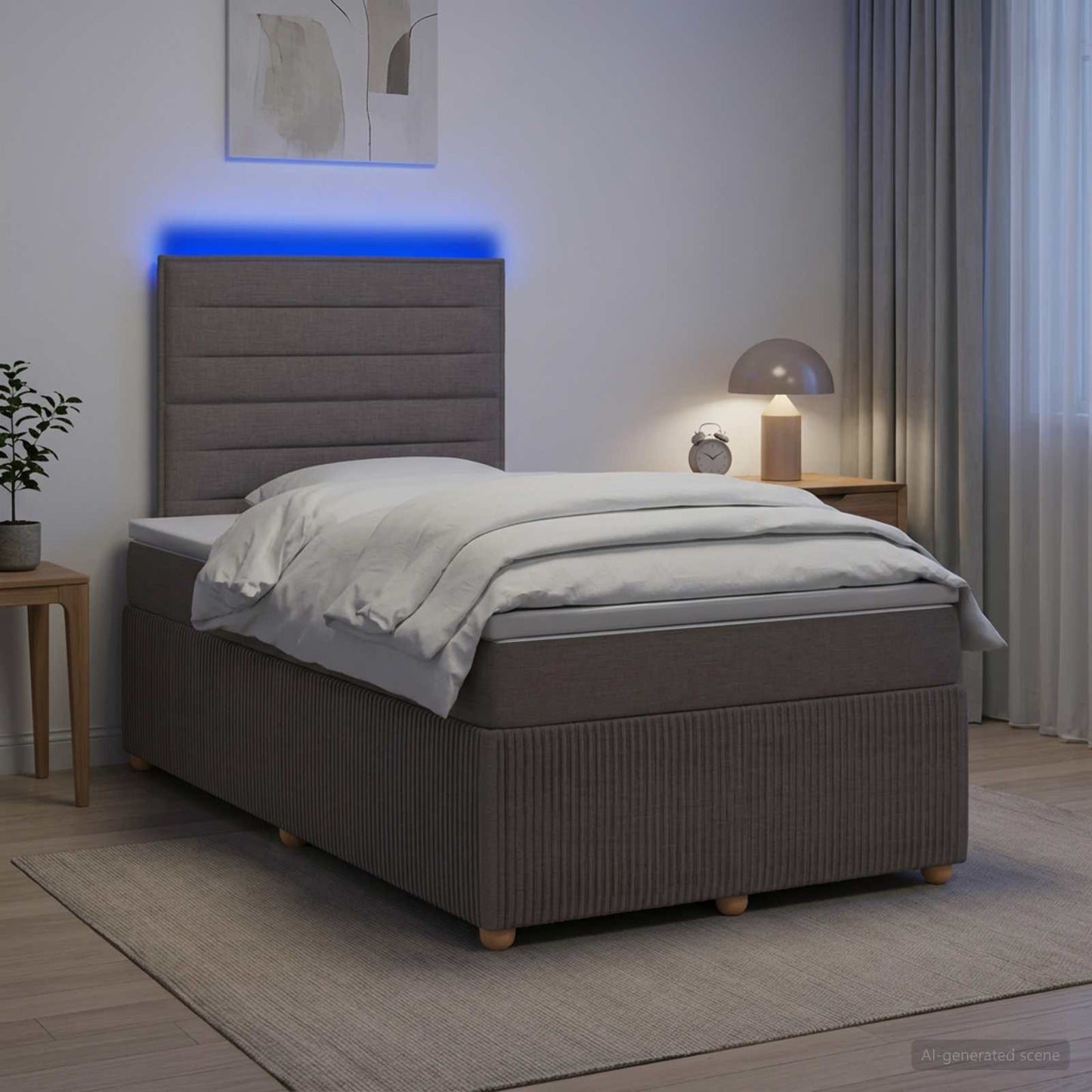 vidaXL Κρεβάτι με κουτί ελατηρίου LED και στρώμα Taupe 120 x 190 cm