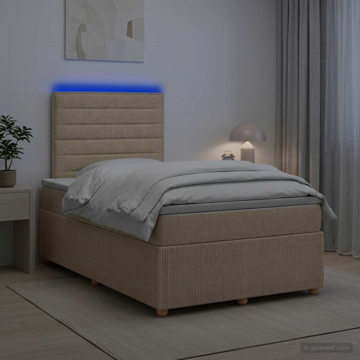 vidaXL Κρεβάτι με κουτί ελατηρίου LED και στρώμα Κρεμ 120 x 190 cm