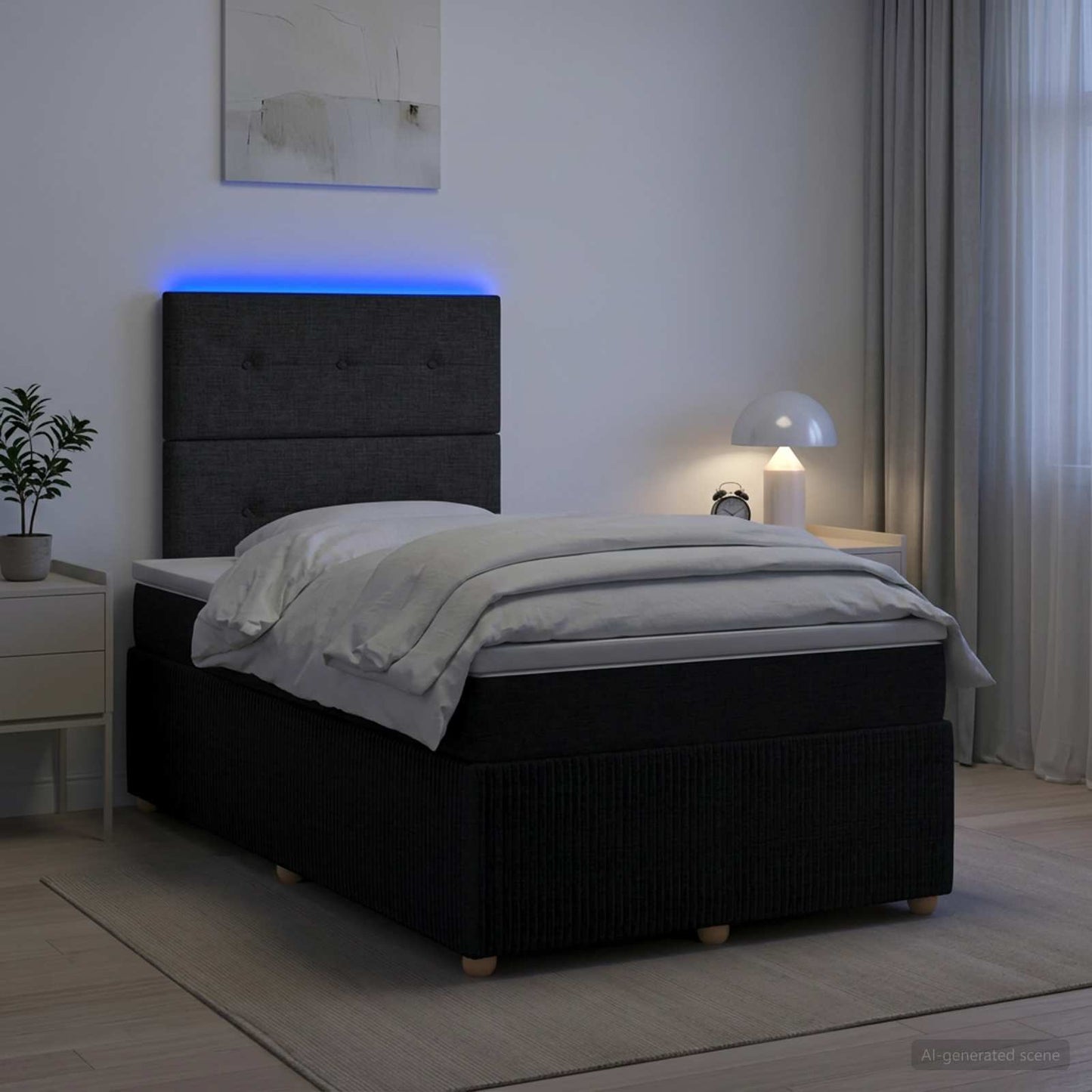 vidaXL Κρεβάτι με κουτί ελατηρίου LED και στρώμα Μαύρο 120 x 200 cm