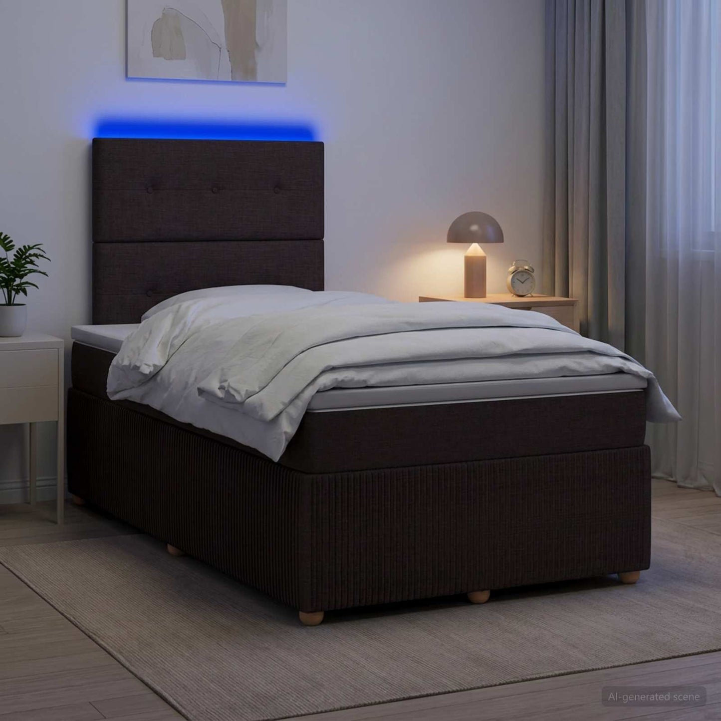vidaXL Κρεβάτι με κουτί ελατηρίου LED και στρώμα Σκούρο Καφέ Ύφασμα