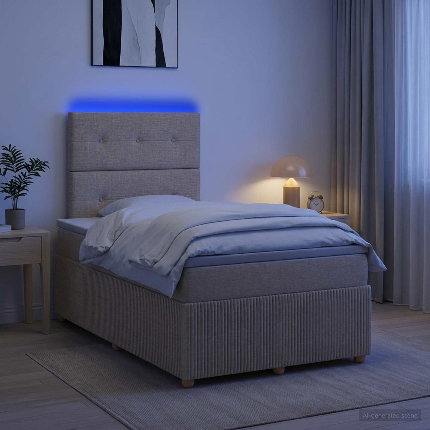 vidaXL Κρεβάτι με κουτί ελατηρίου LED και στρώμα Κρεμ 120 x 200 cm