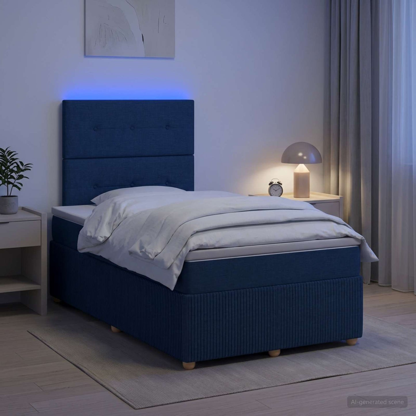 vidaXL Κρεβάτι με κουτί ελατηρίου LED και στρώμα Μπλε 120 x 200 cm