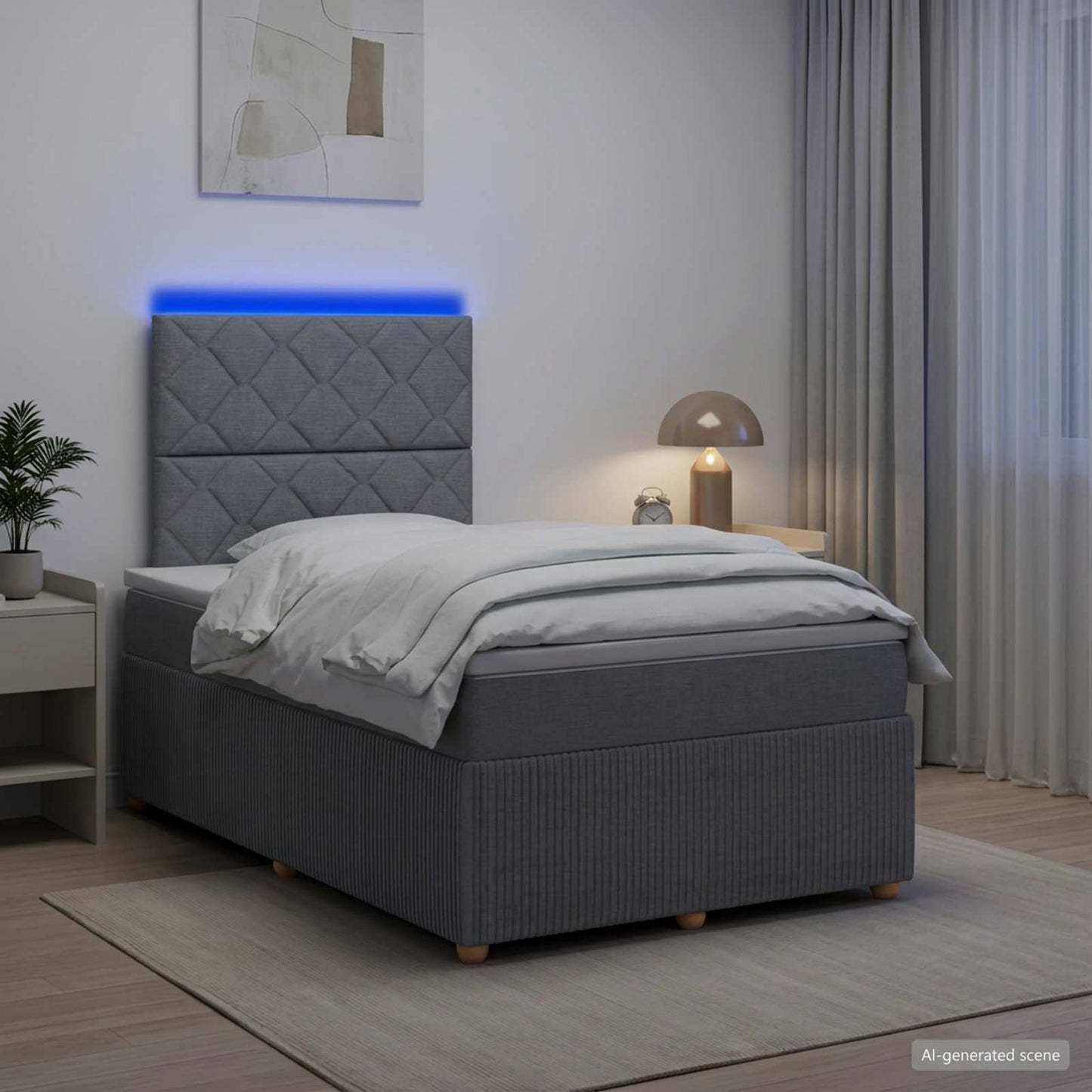vidaXL Κρεβάτι με κουτί ελατηρίου LED και στρώμα Ανοιχτό γκρι Ύφασμα