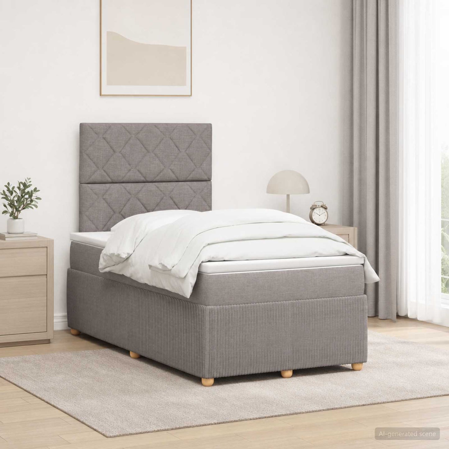 vidaXL Κρεβάτι με κουτί ελατηρίου LED και στρώμα Taupe 120 x 200 cm