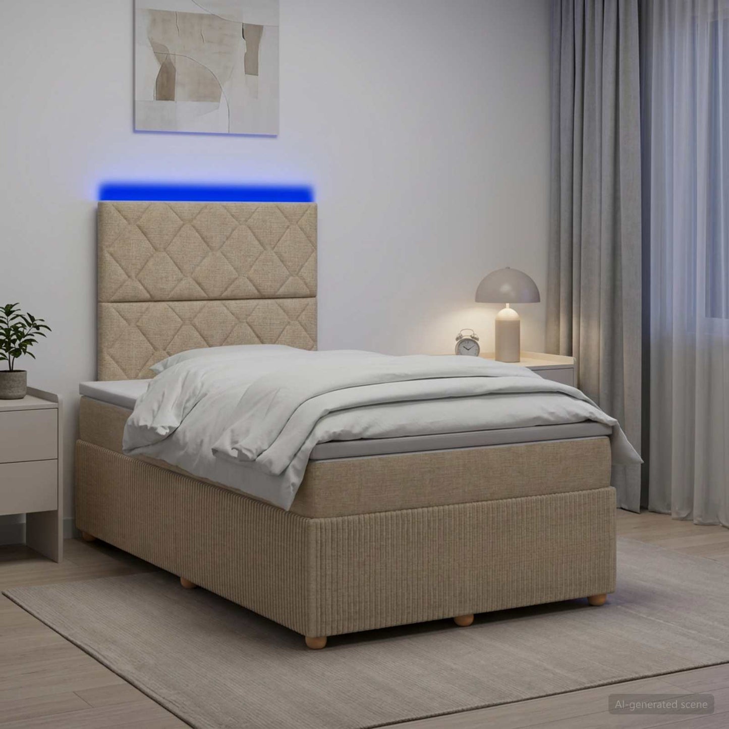 vidaXL Κρεβάτι με κουτί ελατηρίου LED και στρώμα Κρεμ 120 x 190 cm