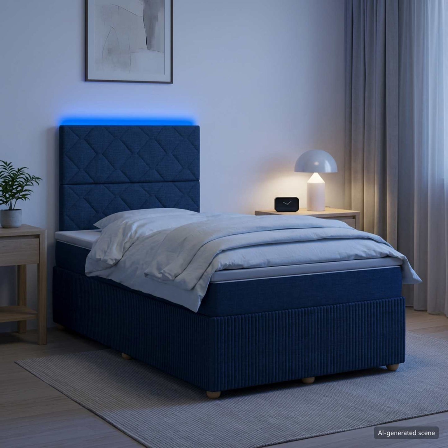 vidaXL Κρεβάτι με κουτί ελατηρίου LED και στρώμα Μπλε 120 x 200 cm