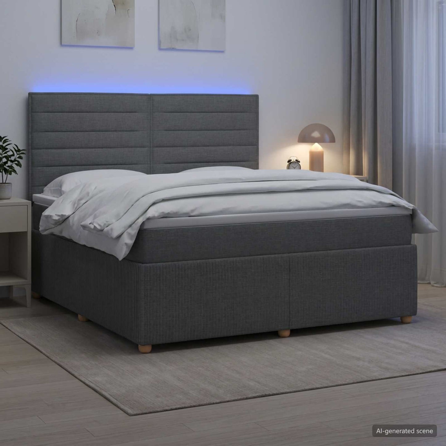 vidaXL Κρεβάτι με κουτί ελατηρίου LED και στρώμα Σκούρο Γκρι Ύφασμα
