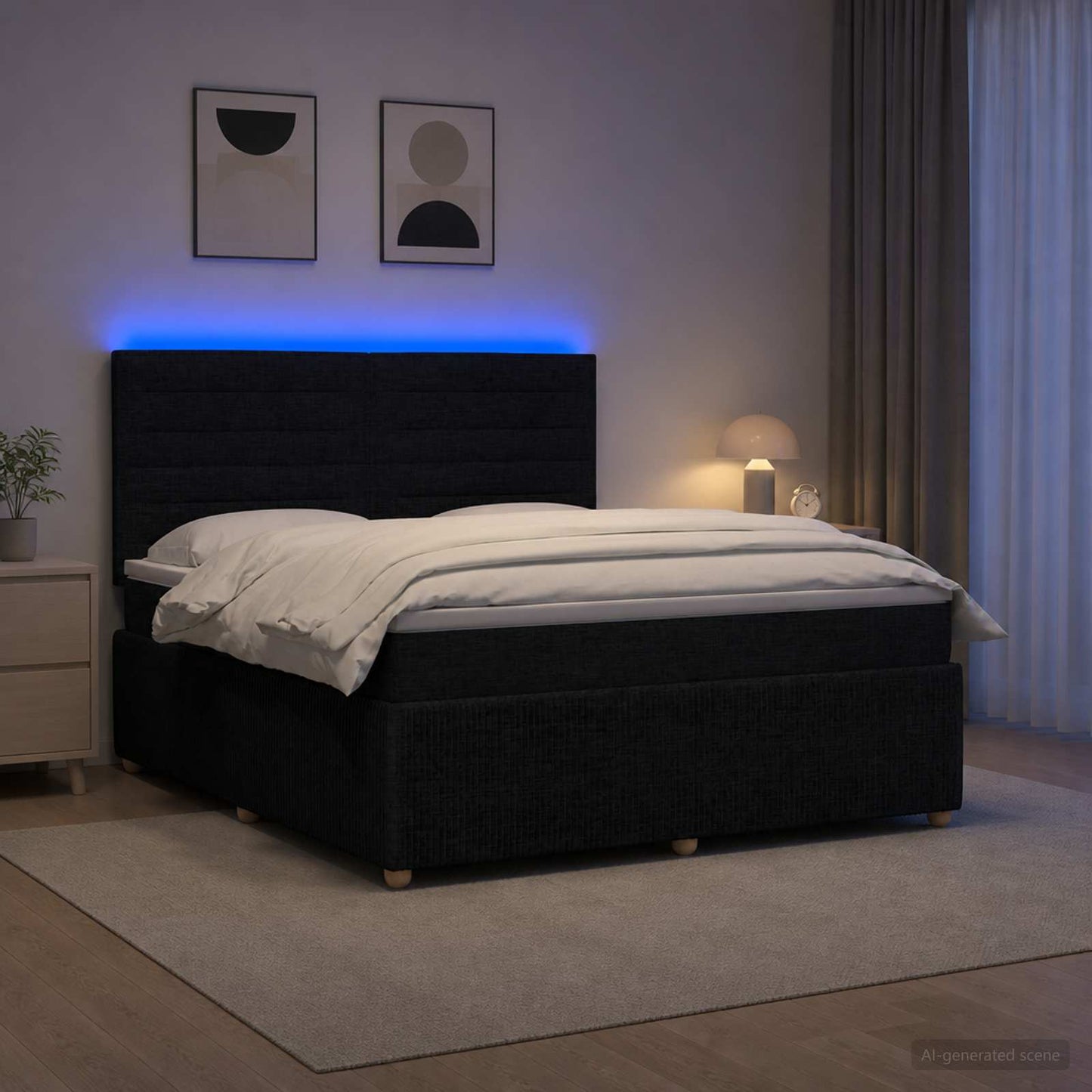 vidaXL Κρεβάτι με κουτί ελατηρίου LED και στρώμα Μαύρο 140 x 200 cm