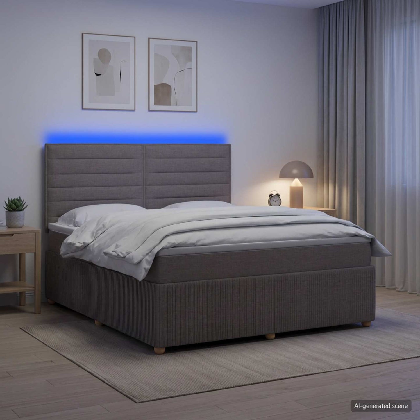 vidaXL Κρεβάτι με κουτί ελατηρίου LED και στρώμα Taupe 140 x 190 cm