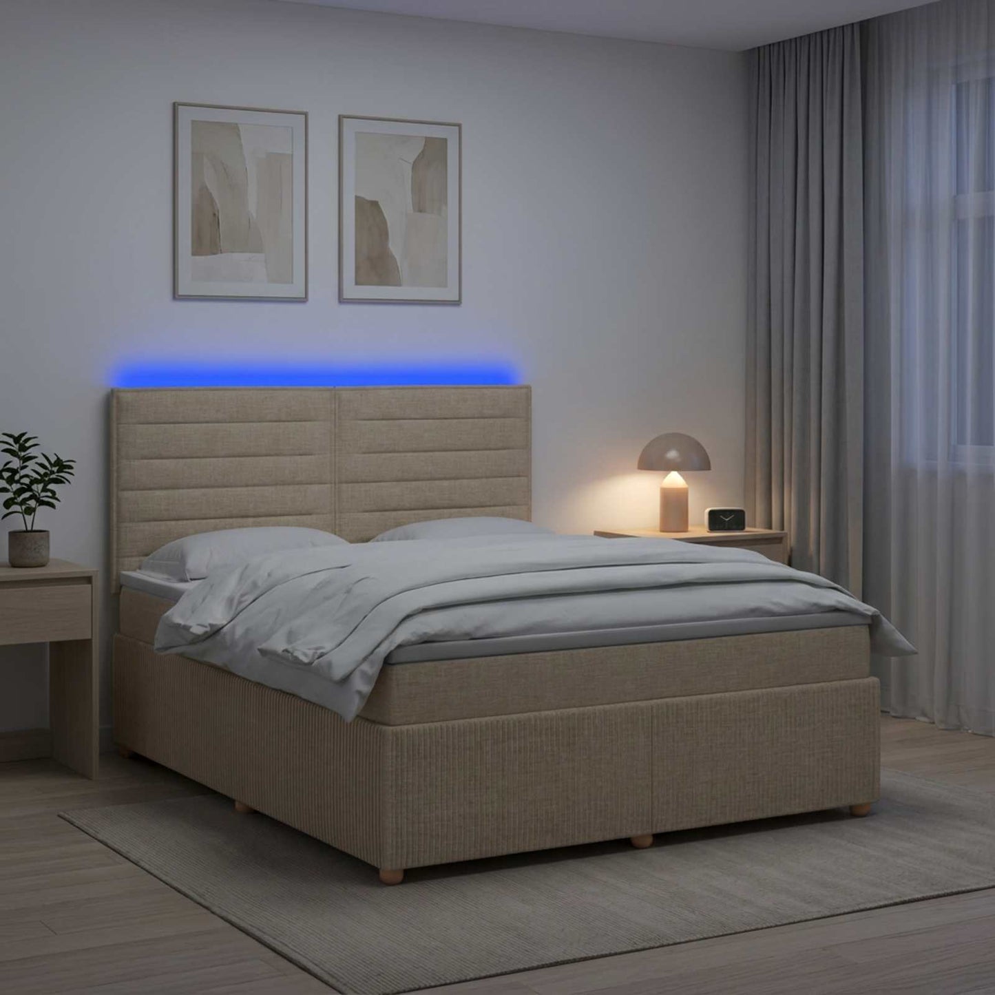 vidaXL Κρεβάτι με κουτί ελατηρίου LED και στρώμα Κρεμ 180 x 200 cm