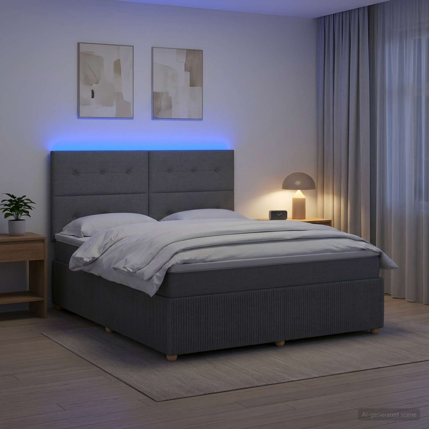 vidaXL Κρεβάτι με κουτί ελατηρίου LED και στρώμα Σκούρο Γκρι Ύφασμα