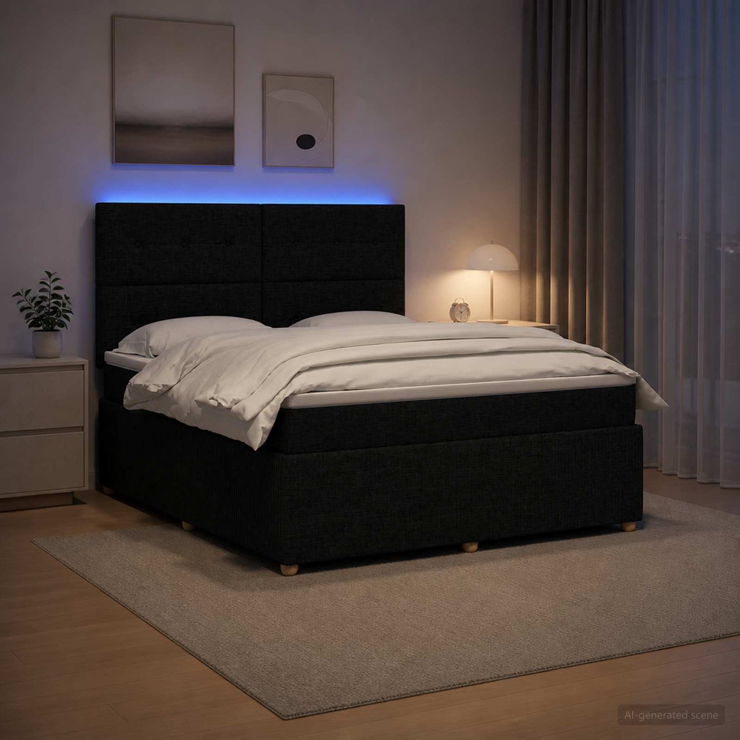 vidaXL Κρεβάτι με κουτί ελατηρίου LED και στρώμα Μαύρο 180 x 200 cm
