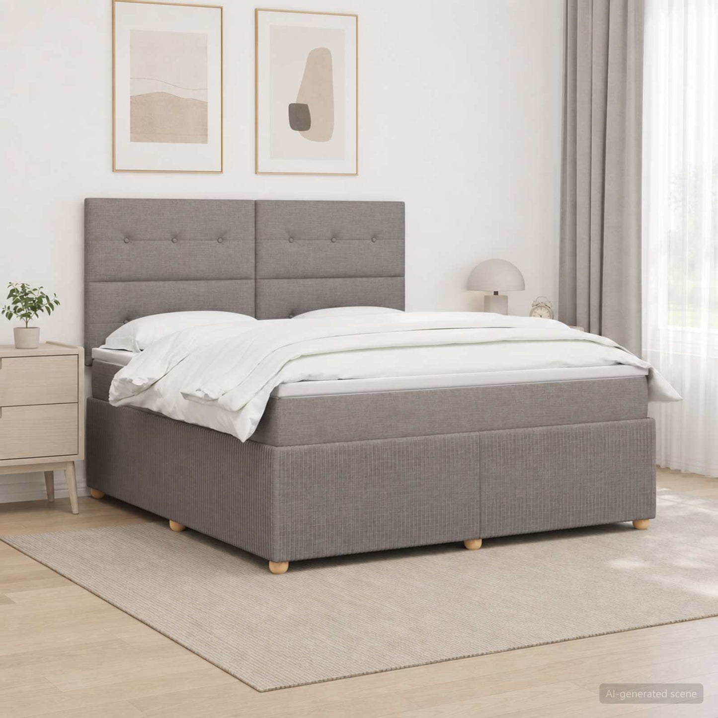 vidaXL Κρεβάτι με κουτί ελατηρίου LED και στρώμα Taupe 160 x 200 cm
