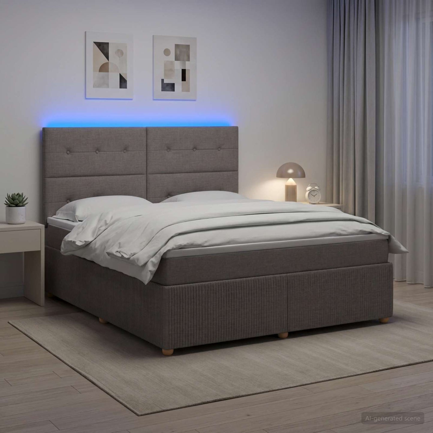 vidaXL Κρεβάτι με κουτί ελατηρίου LED και στρώμα Taupe 160 x 200 cm