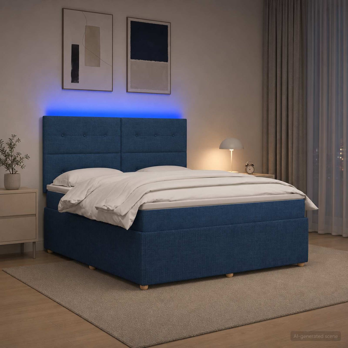 vidaXL Κρεβάτι με κουτί ελατηρίου LED και στρώμα Μπλε 180 x 200 cm