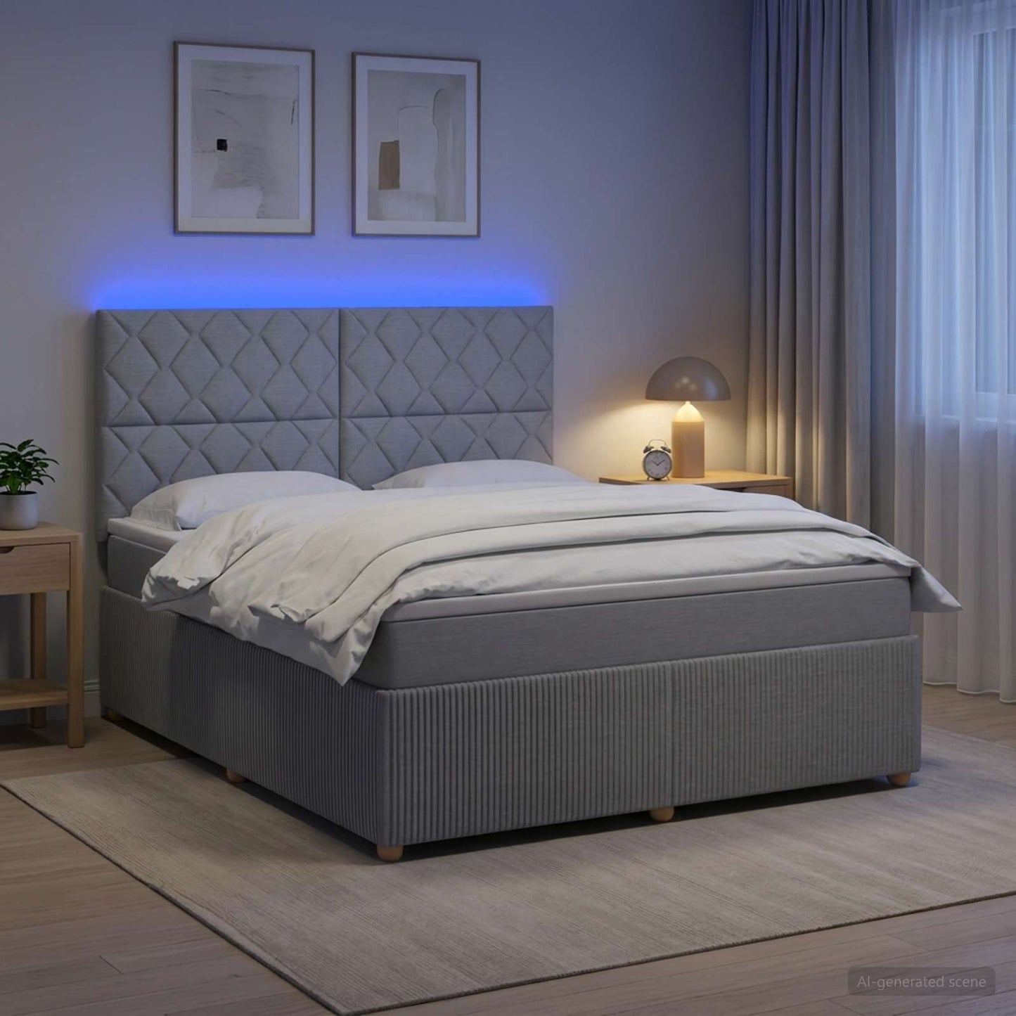 vidaXL Κρεβάτι με κουτί ελατηρίου LED και στρώμα Ανοιχτό γκρι Ύφασμα