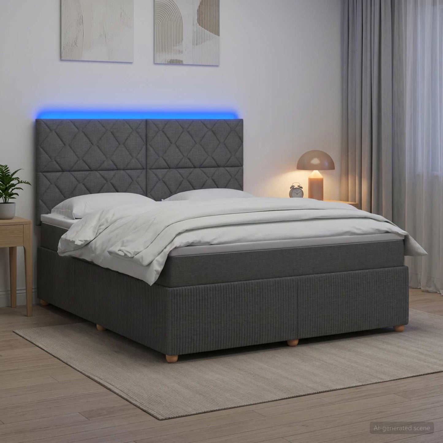 vidaXL Κρεβάτι με κουτί ελατηρίου LED και στρώμα Σκούρο Γκρι Ύφασμα