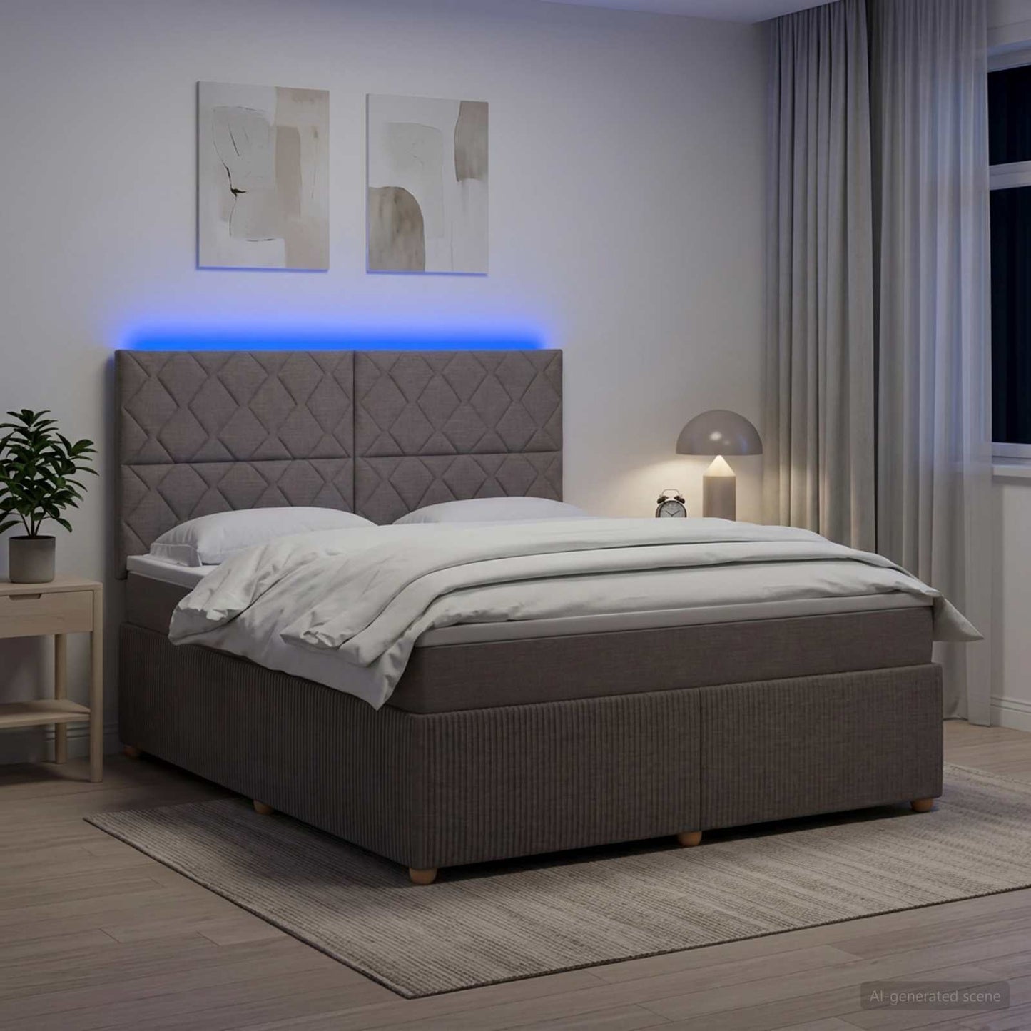 vidaXL Κρεβάτι με κουτί ελατηρίου LED και στρώμα Taupe 140 x 190 cm