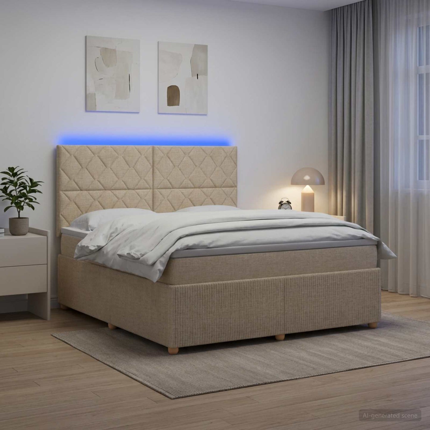 vidaXL Κρεβάτι με κουτί ελατηρίου LED και στρώμα Κρεμ 180 x 200 cm