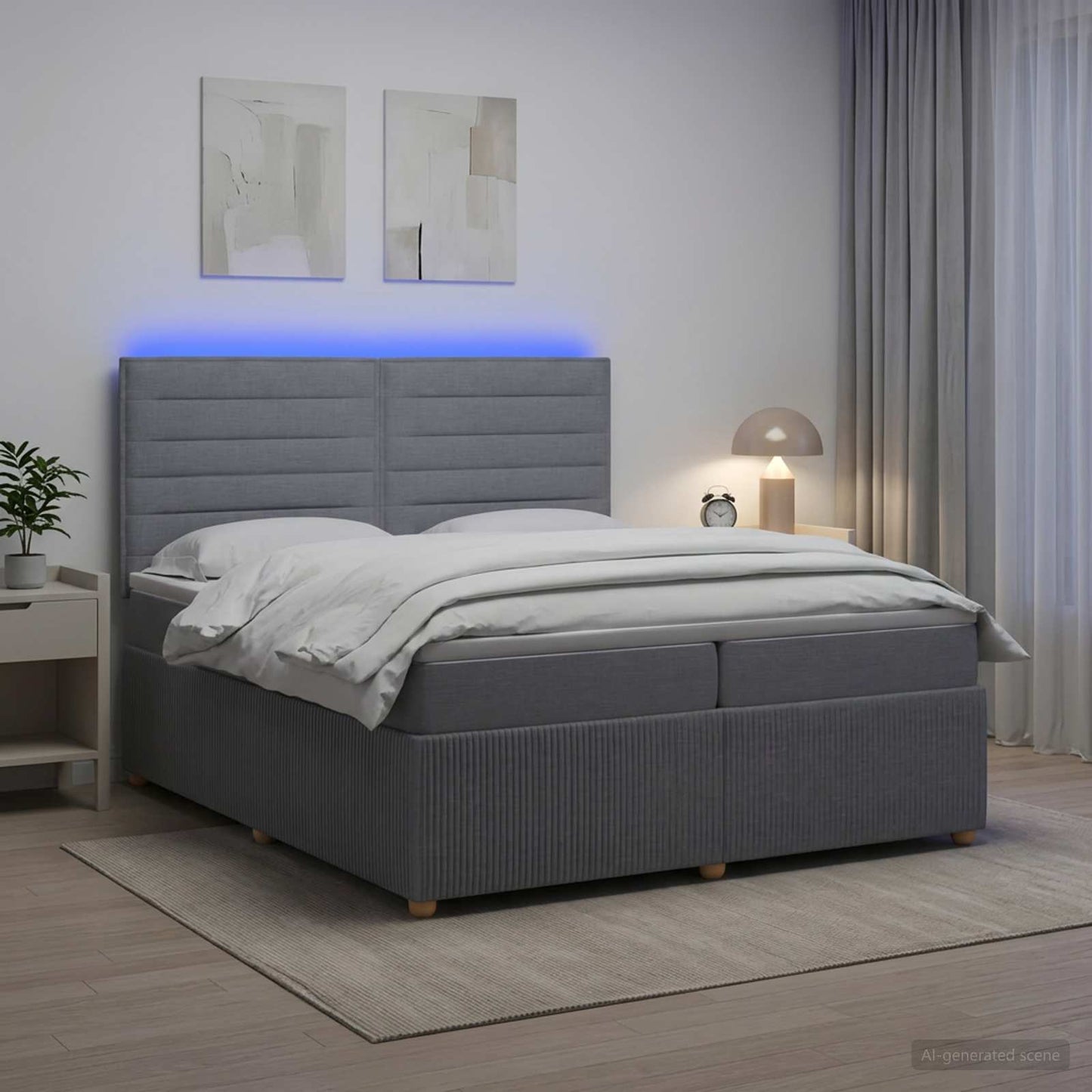 vidaXL Κρεβάτι με κουτί ελατηρίου LED και στρώμα Ανοιχτό γκρι Ύφασμα