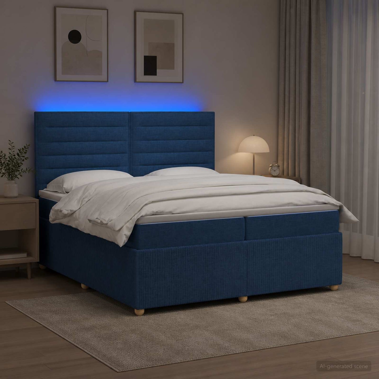 vidaXL Κρεβάτι με κουτί ελατηρίου LED και στρώμα Μπλε 200 x 200 cm